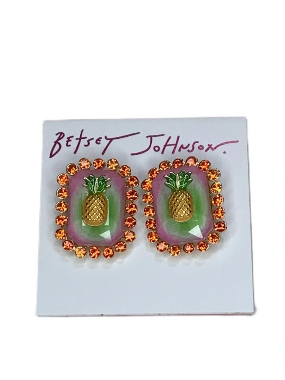 Betsey Johnson Crystal Stone Pineapple Stud Earrings New - Picture 2 of 3